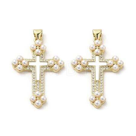 Brass Pave Shell Pendants X-KK-I708-17B-G-1