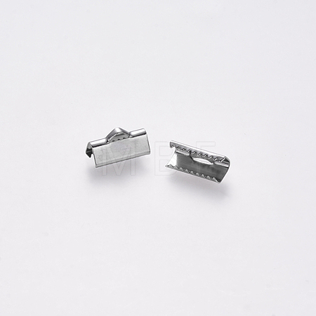 Non-Tarnish 304 Stainless Steel Ribbon Crimp Ends STAS-S112-001D-P-1