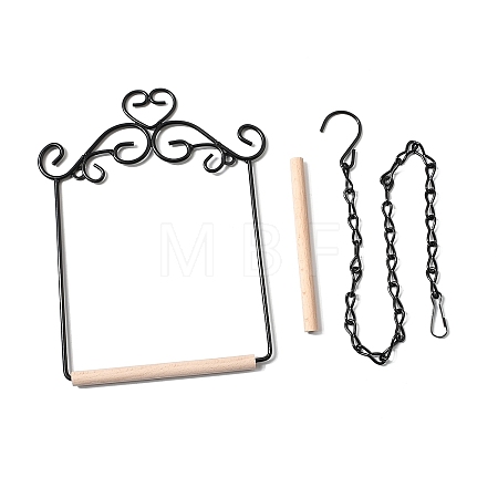 Iron Parrot Stand with Wooden Bar AJEW-G074-02EB-1