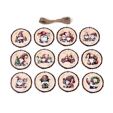 12Pcs Christmas Gnome UV Single Face Printed Wood Pendant Decorations WOOD-N020-42-1