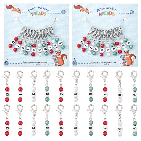 Christmas Theme Acrylic Beaded Locking Stitch Markers HJEW-PH01755-1