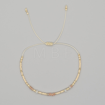 Bohemian Faceted Rondelle Natural Gemstone and Glass Heishi Braided Bead Bracelets for Women FE7255-9-1