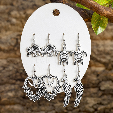 4 Pairs Zinc Alloy Dangle Earrings FS-WG0AE12-09-1