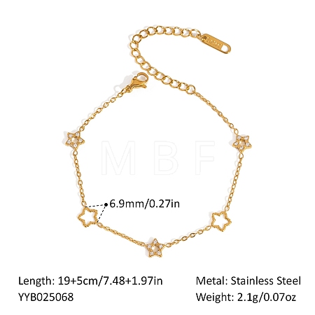 304 Stainless Steel Micro Pave Clear Cubic Zirconia Link Chain Bracelets for Women XX6576-15-1