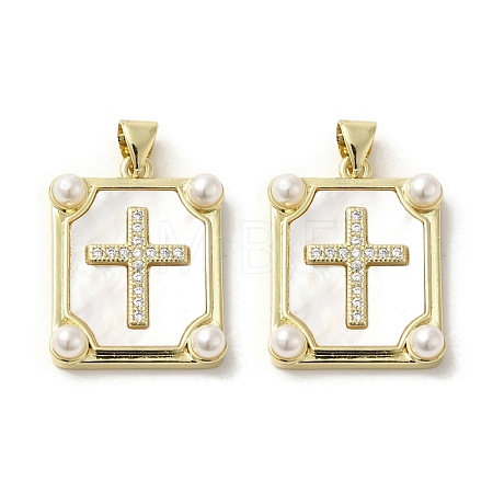 Brass Pave Shell Pendants KK-I708-17D-G-1