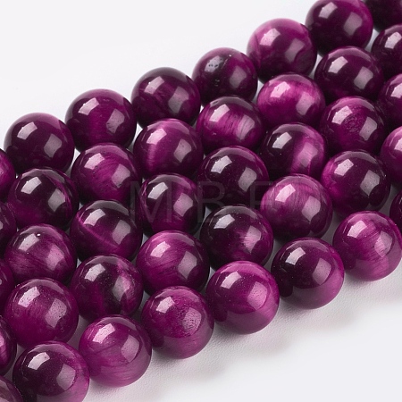 Natural Magenta Tiger Eye Beads Strands X-G-C076-8mm-1C-1