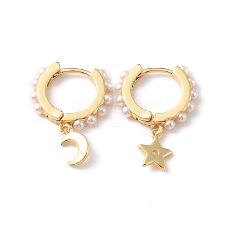 Moon & Star Plastic Imitation Pearls Dangle Hoop Earrings EJEW-F310-06G-1