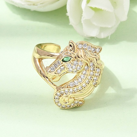 Brass Micro Pave Cubic Zirconia Cuff Open Rings for Women RJEW-F216-02G-1