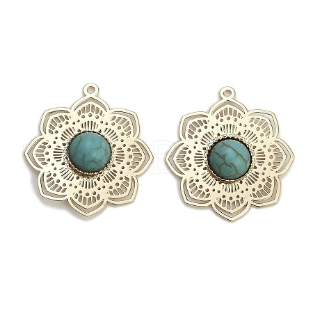 Dyed Synthetic Turquoise Flower Pendants KK-Z088-03G-01-1