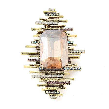 Rectangle Alloy Rhinestone Brooches for Backpack Clothes JEWB-P042-06AG-1
