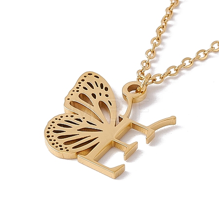 Initial Letter with Butterfly Pendant Necklace NJEW-C026-01G-E-1