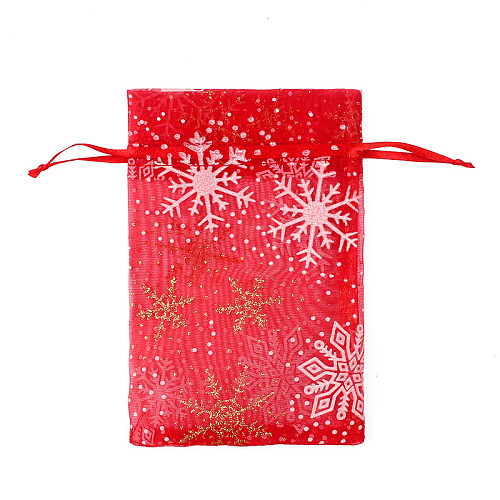 Christmas Theme Rectangle Printed Organza Drawstring Bags CON-PW0001-066A-06-1