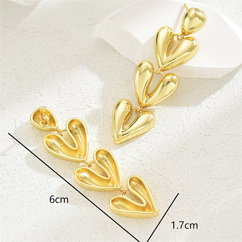 Vintage Retro Vacation Style Gold-plated Heart Tassel Stud Earrings for Women HM7059-1-1