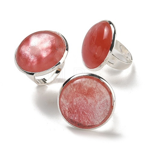 Cherry Quartz Glass Round Adjustable Rings RJEW-K371-09S-23-1