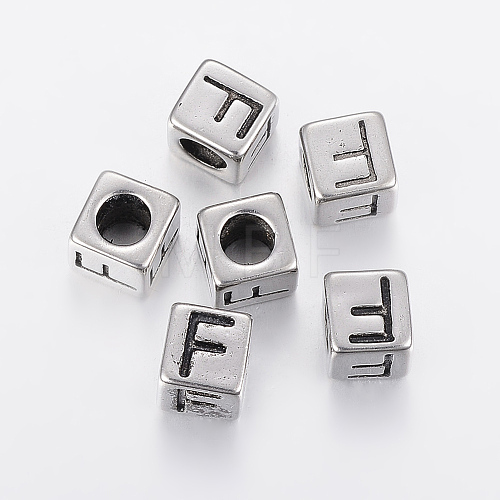 304 Stainless Steel Large Hole Letter European Beads STAS-H428-01AS-F-1