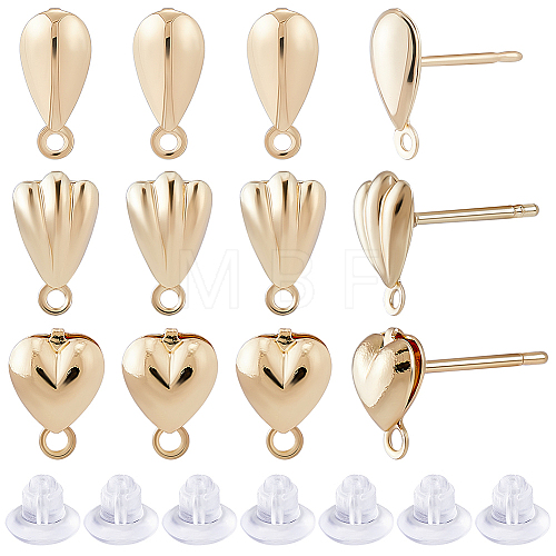24Pcs 3 Style Teardrop & Shell & Heart Alloy Stud Earrings Findings FIND-BBC0002-76-1