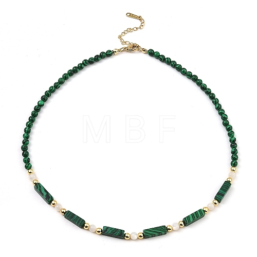 Natural Malachite Rectangle & Shell Beaded Necklaces NJEW-M206-01G-01-1