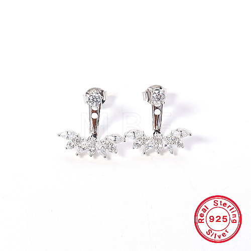 Rhodium Plated Platinum 925 Sterling Silver Micro Pave Cubic Zirconia Front Back Stud Earrings AY7937-2-1