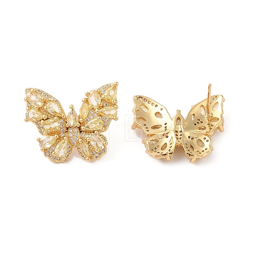 Rack Plating Brass with Cubic Zirconia Stud Earrings for Women EJEW-G394-06G-05-1