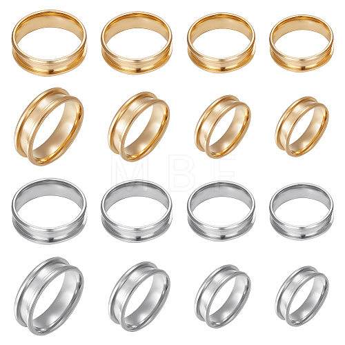 16Pcs 8 Style 201 Stainless Steel Grooved Finger Ring Settings STAS-BBC0002-32-1