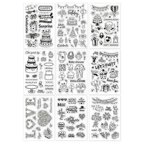 Globleland 9 Sheets 9 Style PVC Plastic Stamps DIY-GL0002-84I-1