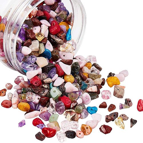 Natural & Synthetic Mixed Gemstone Chips Beads Strands G-NB0001-52-1