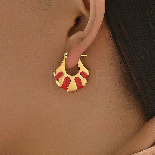 Fashionable Delicate Simple Color Block Fan-shaped Stainless Steel Hoop Earrings for Women LW7077-2-1