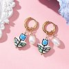 Valentine's Day Handmade Porcelain & Natural Cultured Freshwater Pearl Dangle Earrings EJEW-JE06960-1
