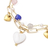 Brass Paperclip Chain & Cat Eye Heart & Plastic Pearl Beaded Chain Double Layers Bracelets for Women BJEW-JB13567-3