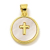 Rack Plating Brass Pave Nature Shell Cross Pendants X-KK-C074-34G-1