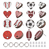 16Pcs 8 Style Baseball & Oval with Rugby & Heart Wood Stud Earring Findings WOOD-TA0001-95-11