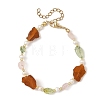 Raw Natural Amber & Rose Quartz Nuggets & Cultured Freshwater Pearl Beaded Bracelets BJEW-JB14288-4