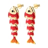 Fish Brass Micro Pave Cubic Zirconia Dangle Stud Earrings EJEW-C174-05G-04-4
