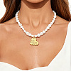 Alloy Textured Pendant White Plastic Pearl Heart Beaded Necklaces WGD8EA0-02-2