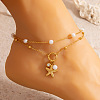 Summer Beach 304 Stainless Steel Pave Clear  Cubic Zirconia & White Round Plastic Pearl Charm Double Layer Anklets FS-WG119D8-02-1