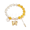 Round Natural Quartz Crystal(Dyed & Heated) & Shell Pearl Beaded Stretch Bracelet BJEW-TA00191-04-1