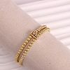 Brass Micro Pave Clear Cubic Zirconia Beads Double Strands Stretch Bracelets for Women FS-WGC7159-06-1
