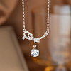Brass Pave Clear Cubic Zirconia Bowknot Pendant 304 Stainless Steel Cable Chain Necklaces for Women WGFF125-02-1
