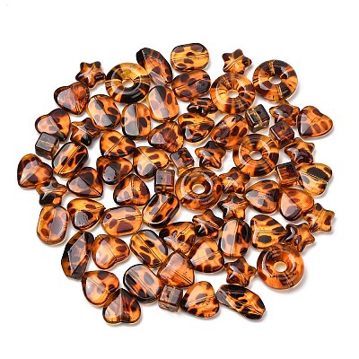 Leopard Print Transparent Acrylic Beads OACR-Z041-20-1