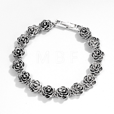 Vintage Alloy Rose Flower Link Chain Bracelet for Women BJEW-A140-01AS-1