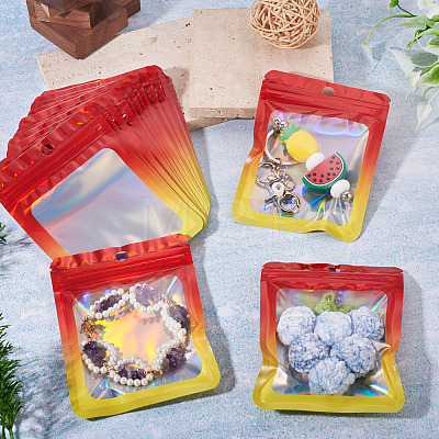 40Pcs Rectangle Glitter Holographic Plastic Resealable Packaging Bags ABAG-TA0001-97B-02-1