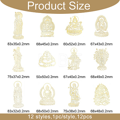 Olycraft 12Pcs 12 Styles Buddhist Theme Alloy Stickers DIY-OC0010-21-1