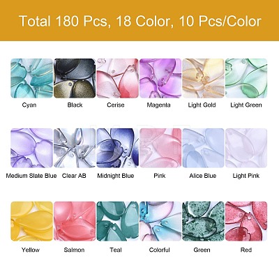 180Pcs 18 Colors Transparent Spray Painted Glass Rhinestone Pendants GLAA-SZ0001-52-1