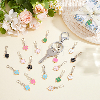 48Pcs 6 Styles Clover Alloy Enamel Zipper Puller HJEW-ME00166-1