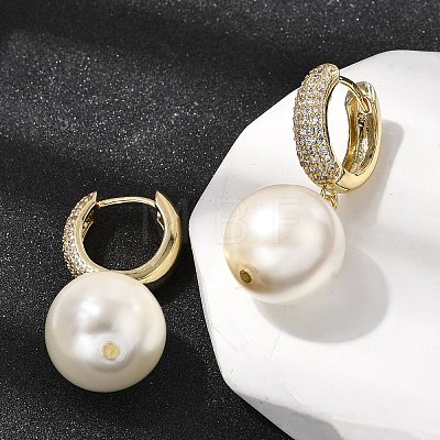 Round Brass Micro Pave Clear Cubic Zirconia Hoop Earrings EJEW-H180-01A-G-1