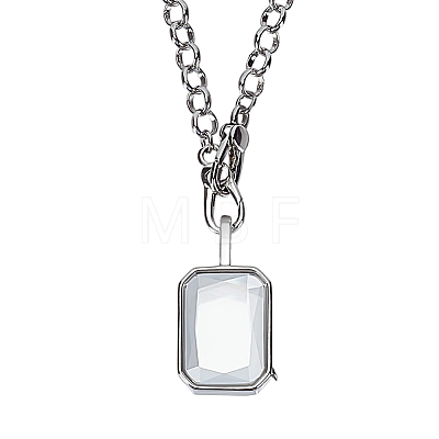 2Pcs Brass Pave Clear Cubic Zirconia and Glass Rectangle Locket Pendant Rolo Chain Necklaces NJEW-WR0001-10-1