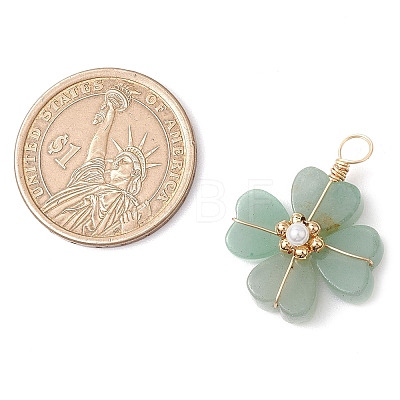 Natural Green Aventurine Clover Pendants PALLOY-JF03180-02-1