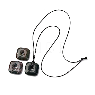 Natural Indian Agate Square Pendants Black PU Leather Cord Necklaces NJEW-K285-01E-1