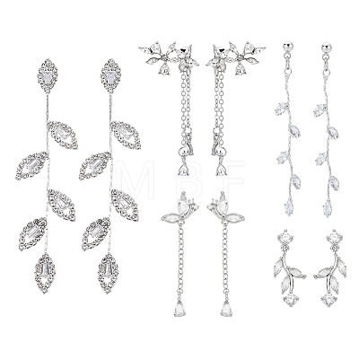 5 Pairs 5 Styles Crystal Rhinestone Leaf Dangle Stud Earrings EJEW-AN0003-54-1