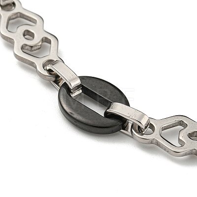 Two Tone 304 Stainless Steel Oval & Rhombus Link Chain Bracelet BJEW-B078-19BP-1